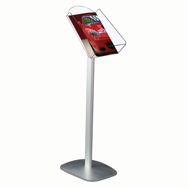 Decorative Brochure Stand 8.5" x 11" Paper Area,  Portrait Silver Anodized Aluminum Body & Acrylic