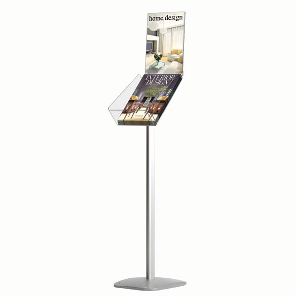 Decorative Brochure Stand Plus 8.5"x11" Paper Area, Portrait, Silver Anodized Aluminum, Acrylic