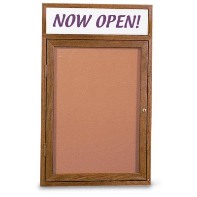 24 x 36" Single Door Illuminated w/ Header Indoor Wood Enclosed Corkboard