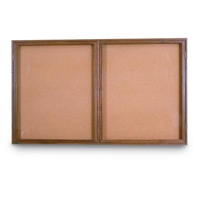 60 x 36" Double Door Illuminated Indoor Wood Enclosed Corkboard