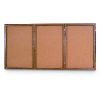 72 x 36" Triple Door Illuminated Indoor Wood Enclosed Corkboard