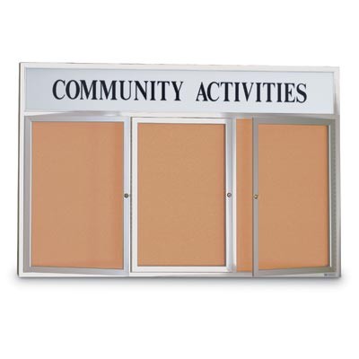 72 x 36" Triple door with Header Outdoor Enclosed Corkboards