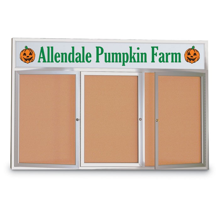 96 x 48" Triple Door with Illuminated Header Indoor Enclosed Corkboards