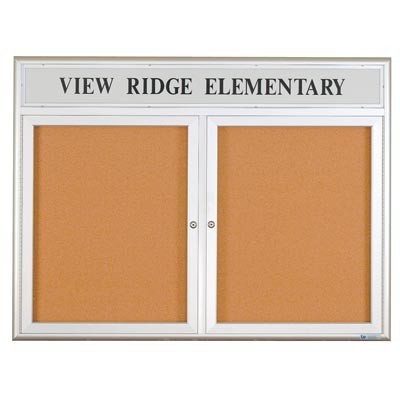60 x 36" Double Door w/ Illuminated Header 4" Radius Frame Enclosed Corkboard