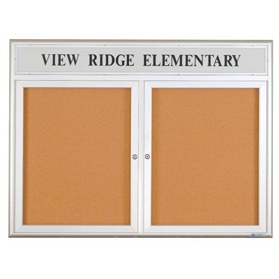 96 x 48" Triple Door w/ Illuminated Header 4" Radius Frame Enclosed Corkboard