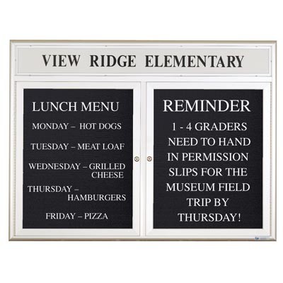 60 x 36" Double Door Indoor Enclosed Letterboard with Radius Frame w/ Header