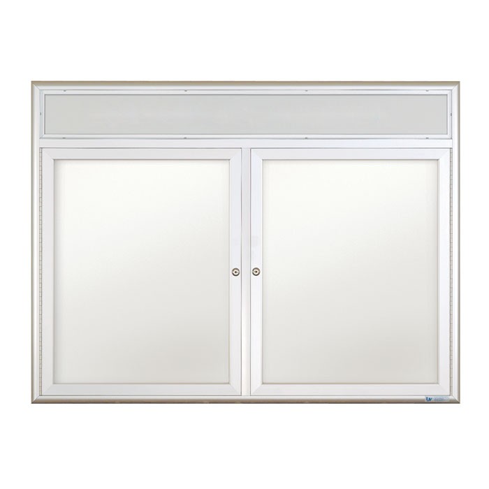42 x 32" Double Door Standard Radius Indoor Standard Radius Enclosed Dry/Wet Erase Board w/ Header