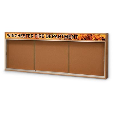 96 x 36" Standard Wood Sliding Door Corkboards w/ Illuminated Header