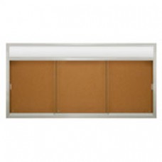 96 x 48" Sliding Glass Corkboards with Radius Frame w/ Header