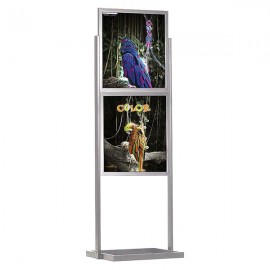 Eco Floor Stand 22"w x 28"h Poster Size Silver, 2 Tiers, Double Sided