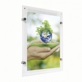 Wall Mount Clear Acrylic Frame with Standoff Hardware and Magnets for 11" x 17" Poster Size