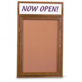 24 x 36" Single Door Illuminated w/ Header Indoor Wood Enclosed Corkboard