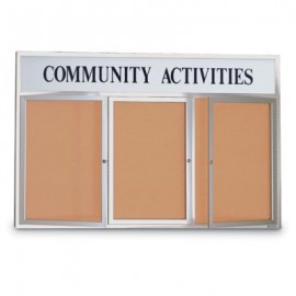 72 x 48" Triple Door with Illuminated Header Outdoor Enclosed Corkboards