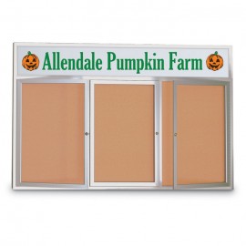 96 x 48" Triple Door with Illuminated Header Indoor Enclosed Corkboards