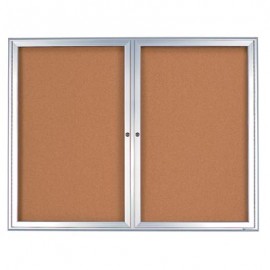 60 x 36" Double Door Standard 4" Radius Frame Enclosed Corkboard
