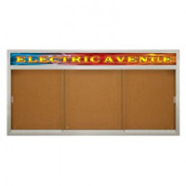 96 x 48" Sliding Glass Corkboards with Radius Frame w/ Illuminated Header